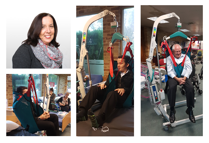 Unicare Health staff undergo product training on patient lifting hoists and slings.