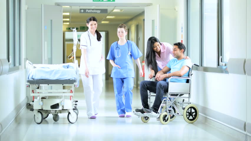 hospital equipment in hospital corridor