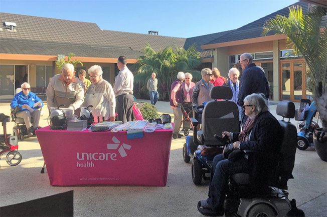Arcadia Waters Retirement Village invites Unicare Health to put up aged care equipment display to promote independent living.