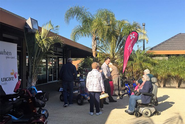 Arcadia Waters Retirement Village invites Unicare Health to put up aged care equipment display to promote independent living.