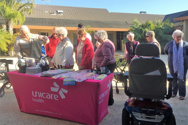 Arcadia Waters Retirement Village invites Unicare Health to put up aged care equipment display to promote independent living.