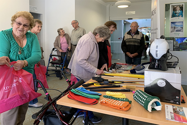 Lend Lease Timberside Villas invites Unicare Health to put up aged care equipment display for residents.