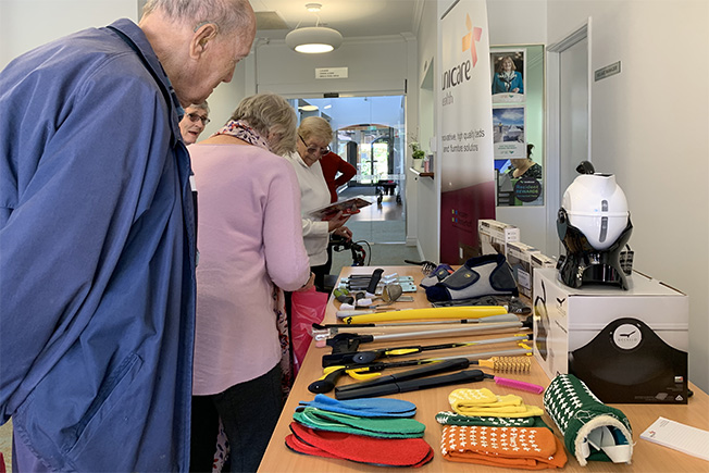 Lend Lease Timberside Villas invites Unicare Health to put up aged care equipment display for residents.